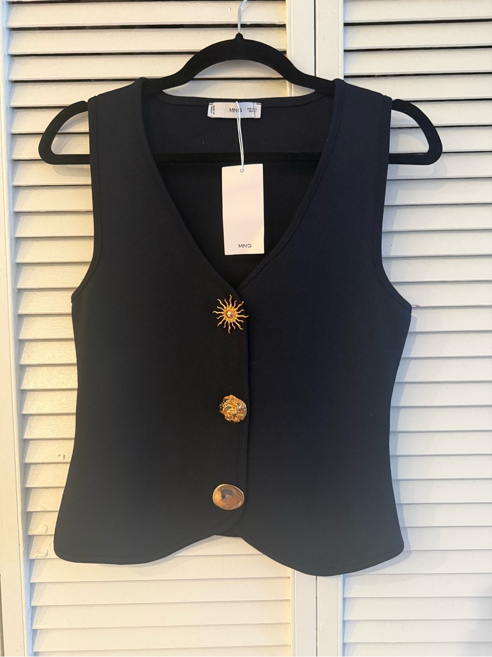 Brand new Mango Black Sleeveless V-Neck Vest with Gold Decorative Buttons
